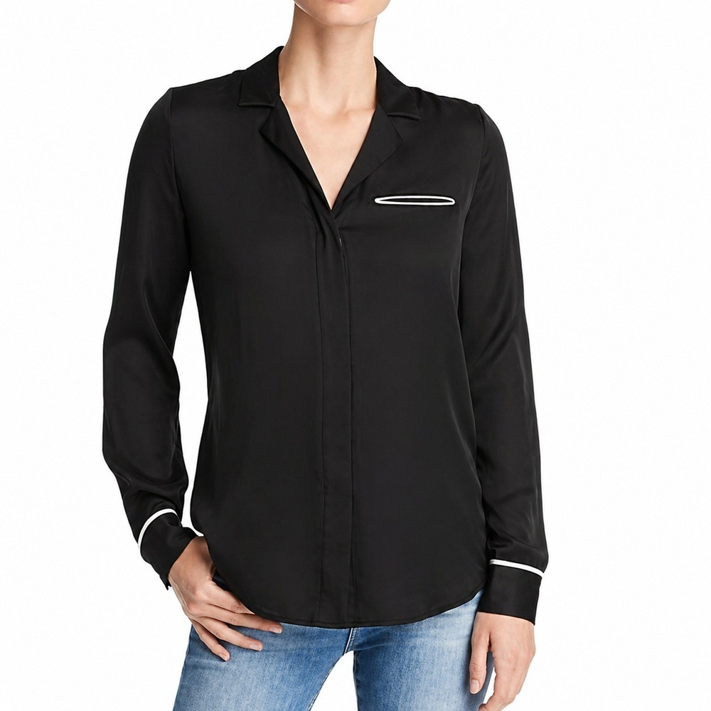 NEW J Brand Moodlight‎ Black Kaiya Blouse Shirt Button Down Top Satin Size Small